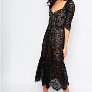 For Love and Lemons Rosalita midi dress black lace